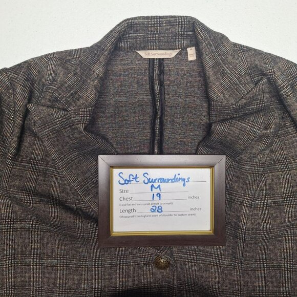 Soft Surroundings Blazer Suit Jacket Brown Gray Plaid Womens Medium Button - Picture 8 of 11